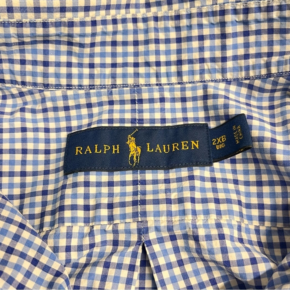 Imperfect Polo Ralph Lauren cotton blue gingham long sleeved button down‎ shirt